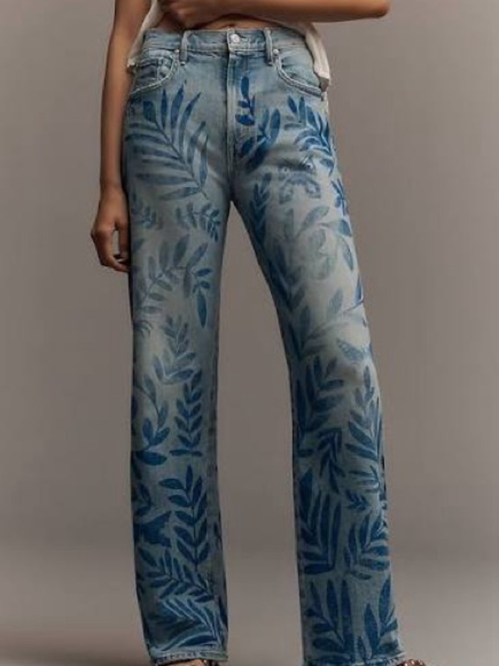 MOTHER Denim The Lasso Sneak Wide Leg Printed Jeans Pressed Leaves Size 32 NWT